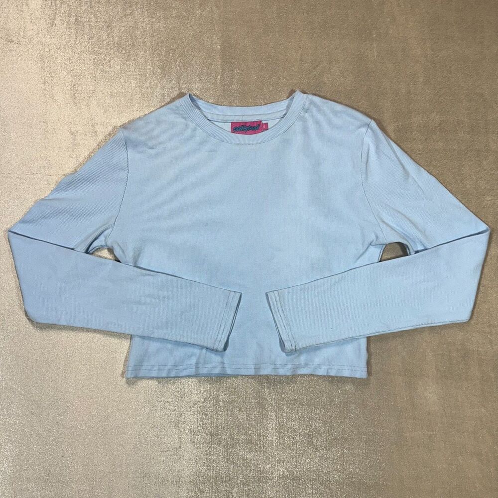Edikted Blue Ribbed Crop Top Womens XL Long Sleeve Fitted Y2K Size
